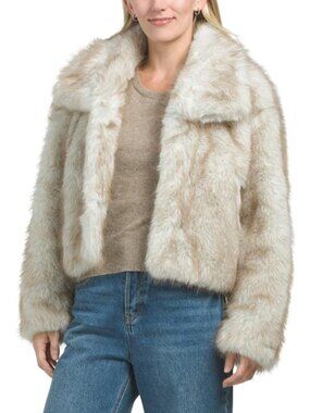 NVLT Cropped Faux Fur Coat With Oversized Collar